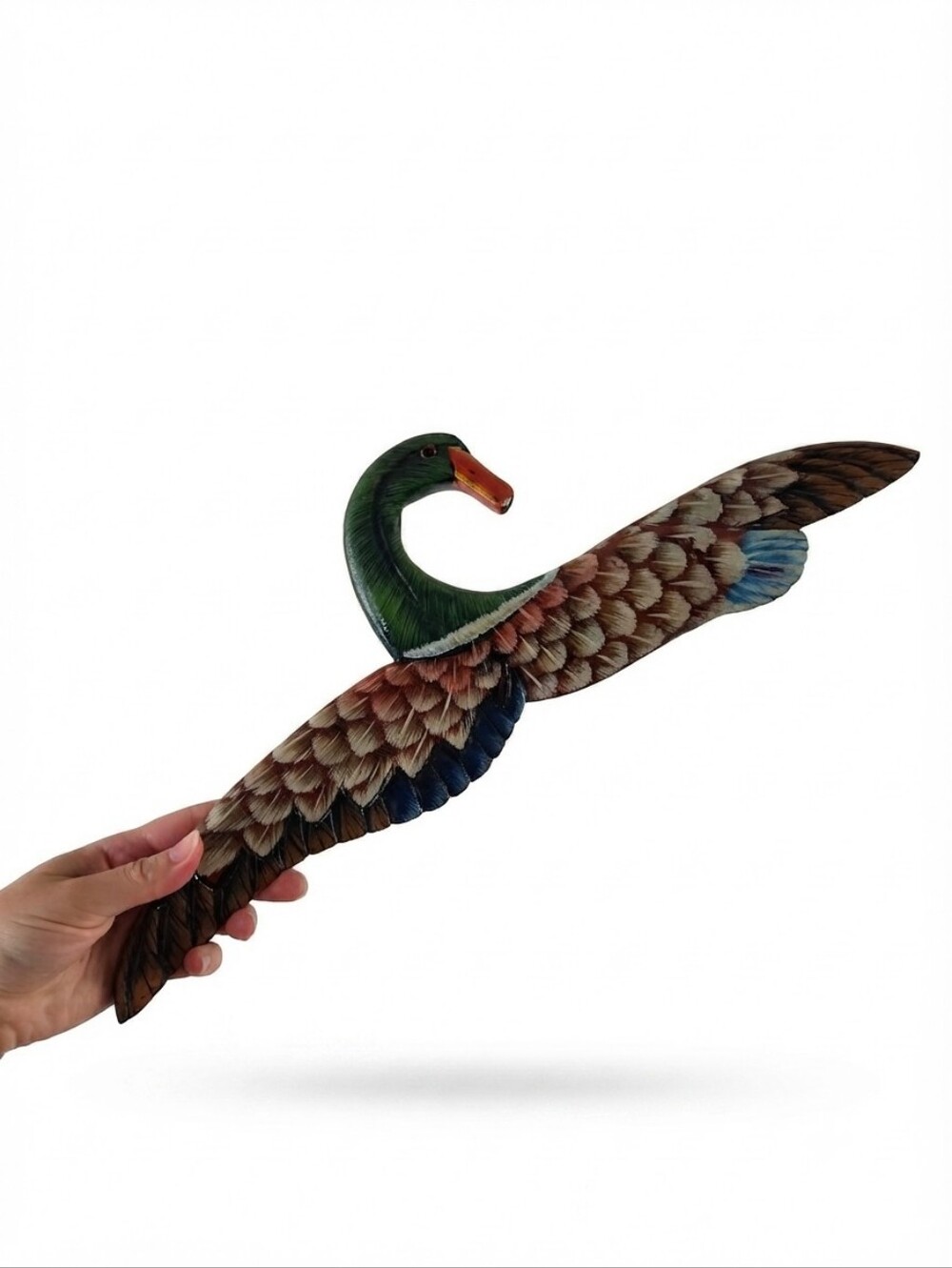 Vintage Hand Carved Wooden Mallard Duck Wall Hanging Art Sculpted Feathers 18"